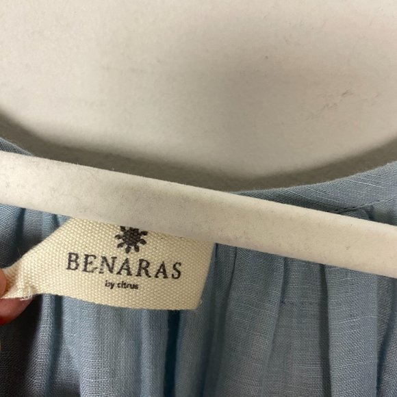 Benaras by Citrus Embroidered Boho Maxi Dress Blue Long Balloon Sleeves Belted - Picture 8 of 11